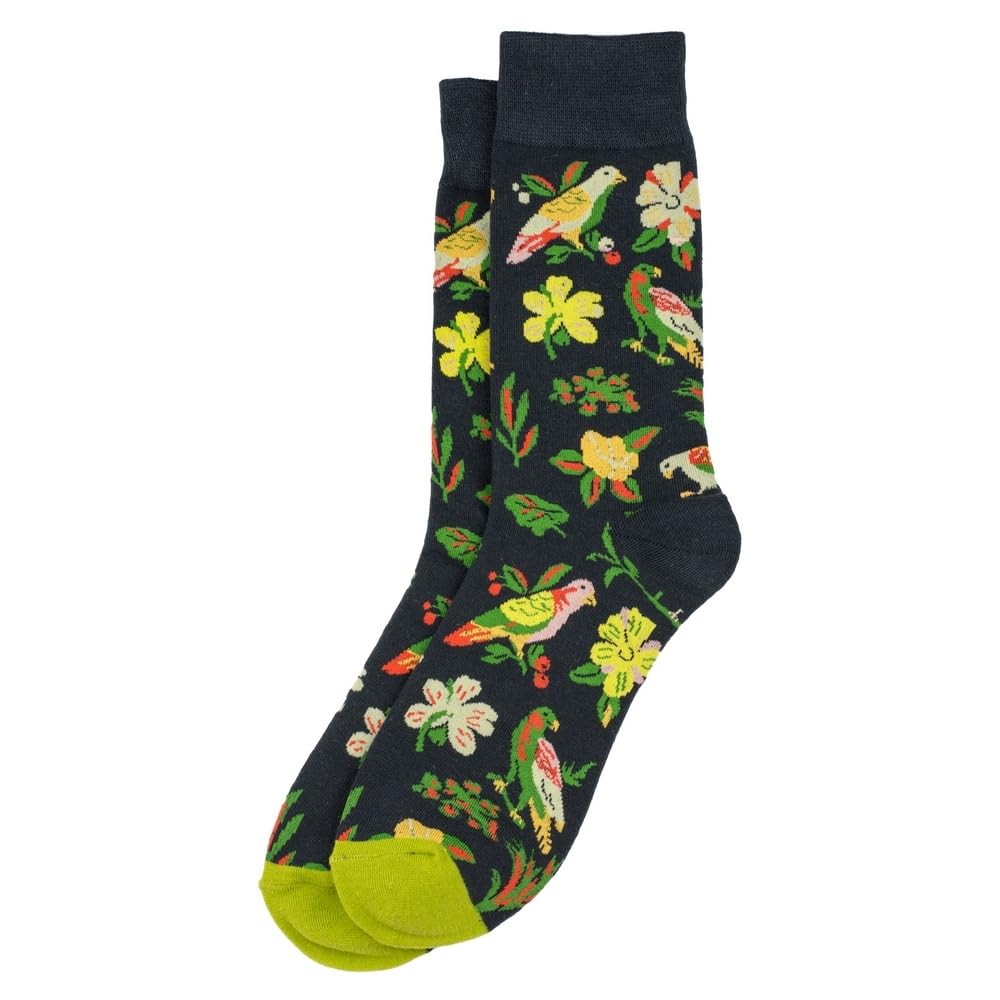 JOE COOL Womens Cotton & Spandex Novelty Socks Tropical Flowers & Love Birds in Black