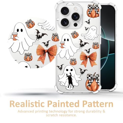 Coque iPhone 16 Pro Max Halloween anti-rayures transparente nœud citrouille