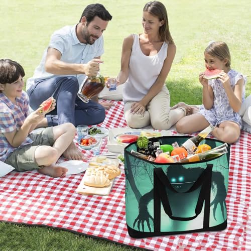 Monster Forest Large Insulated Reusable Tote Bag for Grocery Shopping for Women Men, Cooler Bag with Zippered Top & Handles for Travel Beach Picnic3