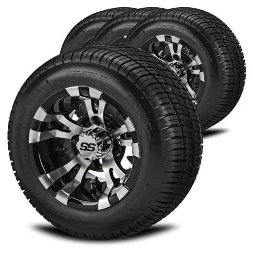 RM Cart 10" Warlock Black/Machined on 205/50-10 Deli Low Profile Tires (Set of 4) | Golf Cart Tires and Wheels Combo with Metric Lug Nuts