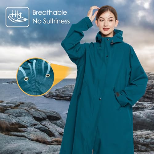 LAMA Sea Blue Lightweight Women's Raincoat with Hood - X-Large, Waterproof and Packable - Image 5