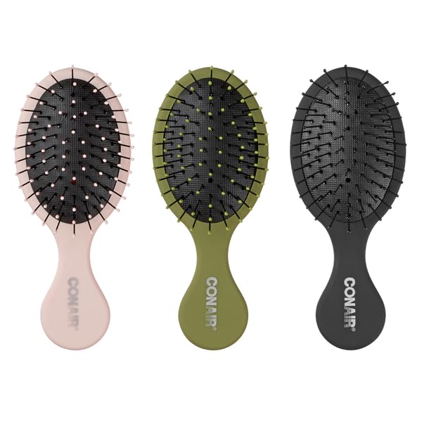 Conair Detangling Mini Hair Brush Set, 3-Pack Detangler Brushes for Wet or Dry Hair, Detangler for All Hair Types, Hair Brushes for Women, Travel Size
