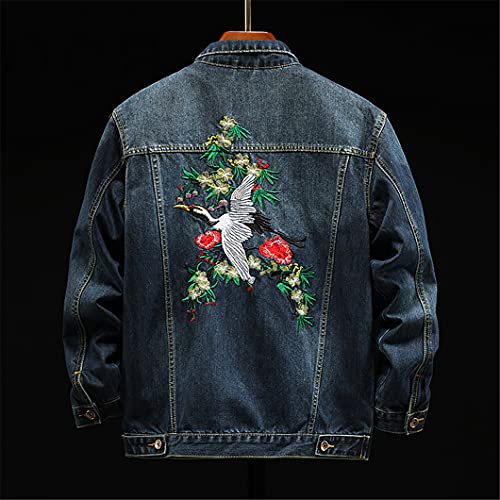 Crane Embroidered Denim Jacket Men's Autumn Retro Slim Jacket Denim Clothes4