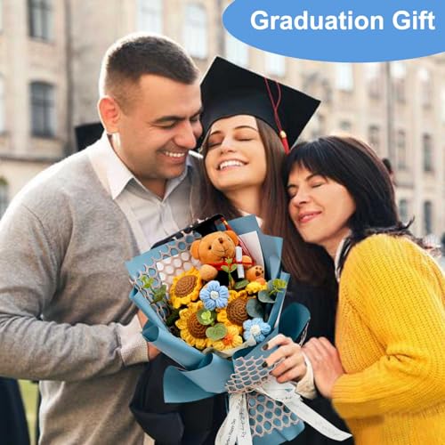 Graduation Gifts Crochet Flower Bouquet, Knitted Rose Bear Graduations Gift - Image 5