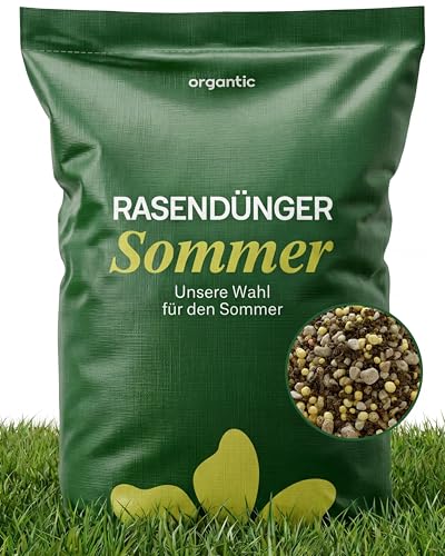 Organtic Sommerrasendünger 20kg Hochwirksamer Dünger für sattgrünen Rasen ideal bei Sommerstress bekämpft Moos niedriger Staubgehalt geeignet für Streuwagen