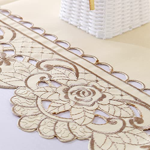 Sourcingmap Flowers Dining Table Runner Embroidered Tassel Light Beige Rose 15x59 Inch, 15"x59" - Image 3