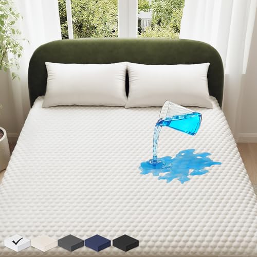 OhGeni 100% Waterproof Mattress Protector, Queen Size Mattress Pad, Fits 6"-20" Mattresses with Deep Pocket, Cooling, Breathable Fitted Sheets, Soft Bed Cover, Noiseless, Machine Washable