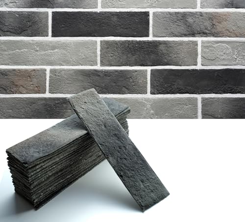 Holydecot Gray Faux Brick Wall Tiles 3D Thin Brick Veneers for Indoor Outdoor Wall Decoration for TV Background Bedroom Bathroom and Fence Panels 76pcs 10 sq.ft