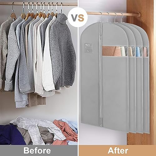 YYDSLEE-Garment-Bags-for-Hanging-Clothes-Suit-Bags-for-Closet-Storage-and-Travel-2440-Clothing-Bags-Garment-Covers-Suit-Covers-for-Men-Women-Clothes-Cover-for-Shirts-Fur-Coats-Jackets-8-Pack-Gray