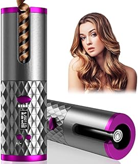 Automatic Curling Iron, Cordless Auto Hair Curler, Ceramic Rotating Hair Curler with 6 Temps & Timers, Portable Rechargeable Curling Wand, Auto Shut-Off, Fast Heating Iron for Styling