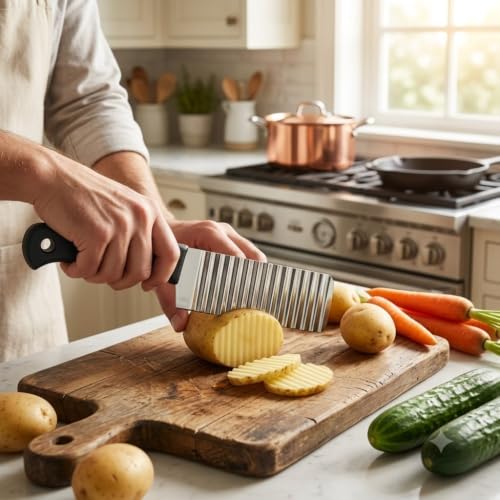 Image of Potato Chipper Crinkle Cutter Knife,Stainless Steel Potato Cutter Wavy Blade Chip Slicer,Kitchen Gadget Cutting Knife (Pack of 1)