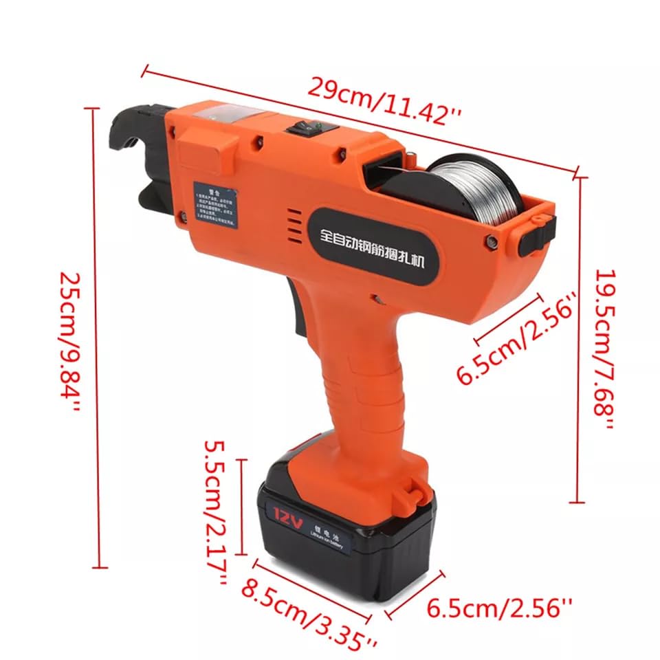12V Portable Automatic Rebar Tying Tool with Dual Batteries & 2 Steel Wires - Handheld Strapping Machine for 30-60mm Steel Bars