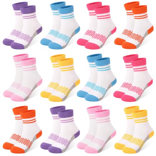 Image of 12 Pairs Girls Crew Socks,Kids Athletic School Socks Ages 2-14