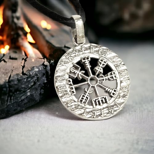 Viking Compass Vegvisir Pendant Necklace Sterling Silver 925 Amulet Talisman in Norse Runes Circle - Celtic Pagan Nordic Jewelry Gifts for Men Women - Handmade2