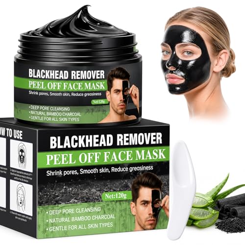 Masque Point Noir, 120g Masque Peel Off au Charbon Actif pour Nettoyage Profond, Élimination des Points Noirs, Purification des Pores et Contrôle de l'Huile,...