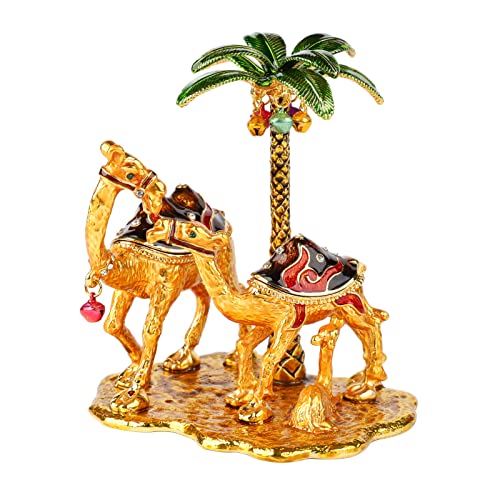 Furuida Vacation Camel Family Trinket Boxes with Hinged Coconut Bell Enamel Hand-Painted Animals Ornaments Unique Gift for Home Decor
