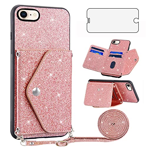 Étui portefeuille iPhone 7 8 SE2020 SE2022 avec porte-cartes et vitre de protection