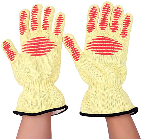 Foto von Rosenstein & Söhne Arbeitshandschuhe: 2er-Set Sicherheits-Handschuh, Hitze- & Schnittschutz, Antirutsch-Pads (Hitzehandschuh, Küchenhandschuh, Kettensäge)