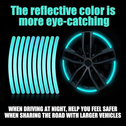 Image of Car Tyre Rim Reflective Stickers for Cars & Bikes, Night Visibility Warning Wheel Trim Safety Reflector Strips Waterproof Night Visibility Self Adhesive Universal Fit (Pack of 20, Neon)