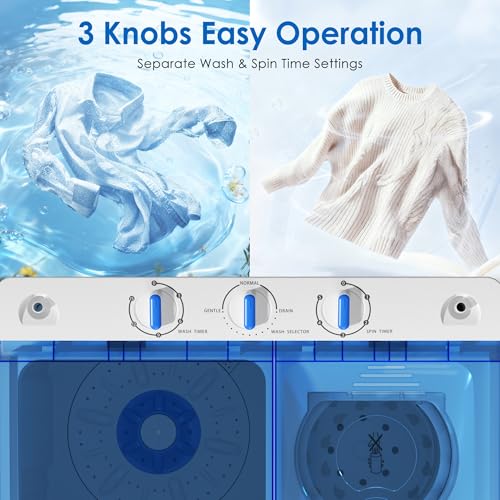 Image of INTERGREAT Portable Washing Machine, 28lbs Compact Twin Tub Washer (18lbs) and Dryer (10lbs) Combo with Timer Knobs, Mini Laundry Washer for Apartments, Dorm, RV, Camping, Blue