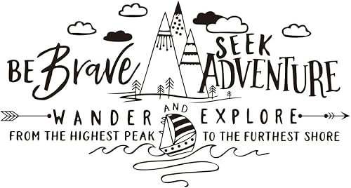 Adventure Awaits - Calcomanías de pared para habitaciones de niños, calcomanías extraíbles de PVC valientes para guarderías y salas de juegos,