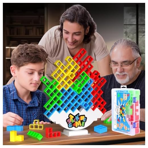 BBnote 48PCS Stack Game for Adult & Kids, Tetra Board Tower Games for Family Travel Party, 2 Players Balance Stacking Toy, Team Toys Building Block
