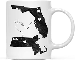 Andaz Press 11oz. Coffee Mug Long Distance Gift, Florida and Massachusetts, Black and White Modern, 1-Pack, Moving Away Graduation University College Gifts for Him Her Relationships