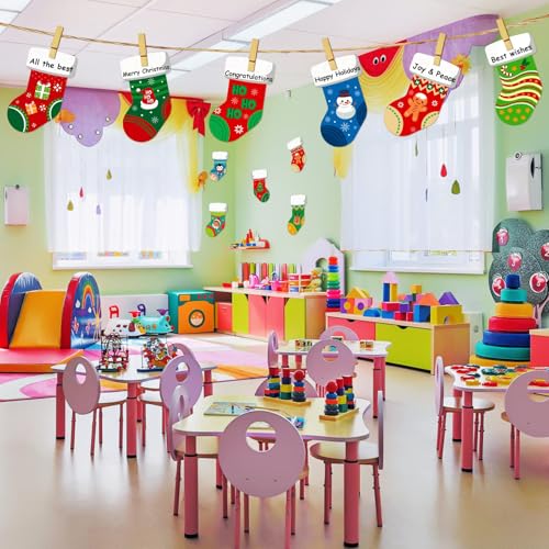 Image of SICOHOME Christmas Cut-Outs for Classroom 4 inchx6 inch Assorted Xmas Stocking Cut-Outs with Glue Point Dots for Winter Bulletin Board Classroom School Party Paper Christmas Decorations