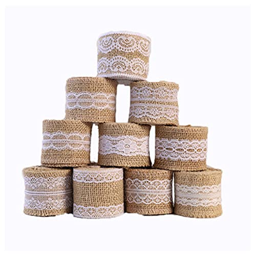 10 rouleaux rouleau de ruban de toile de jute de dentelle Blanche naturel, Fait de ruban de jute naturel et de dentelle de soie blanche.Déco Mariage et les...