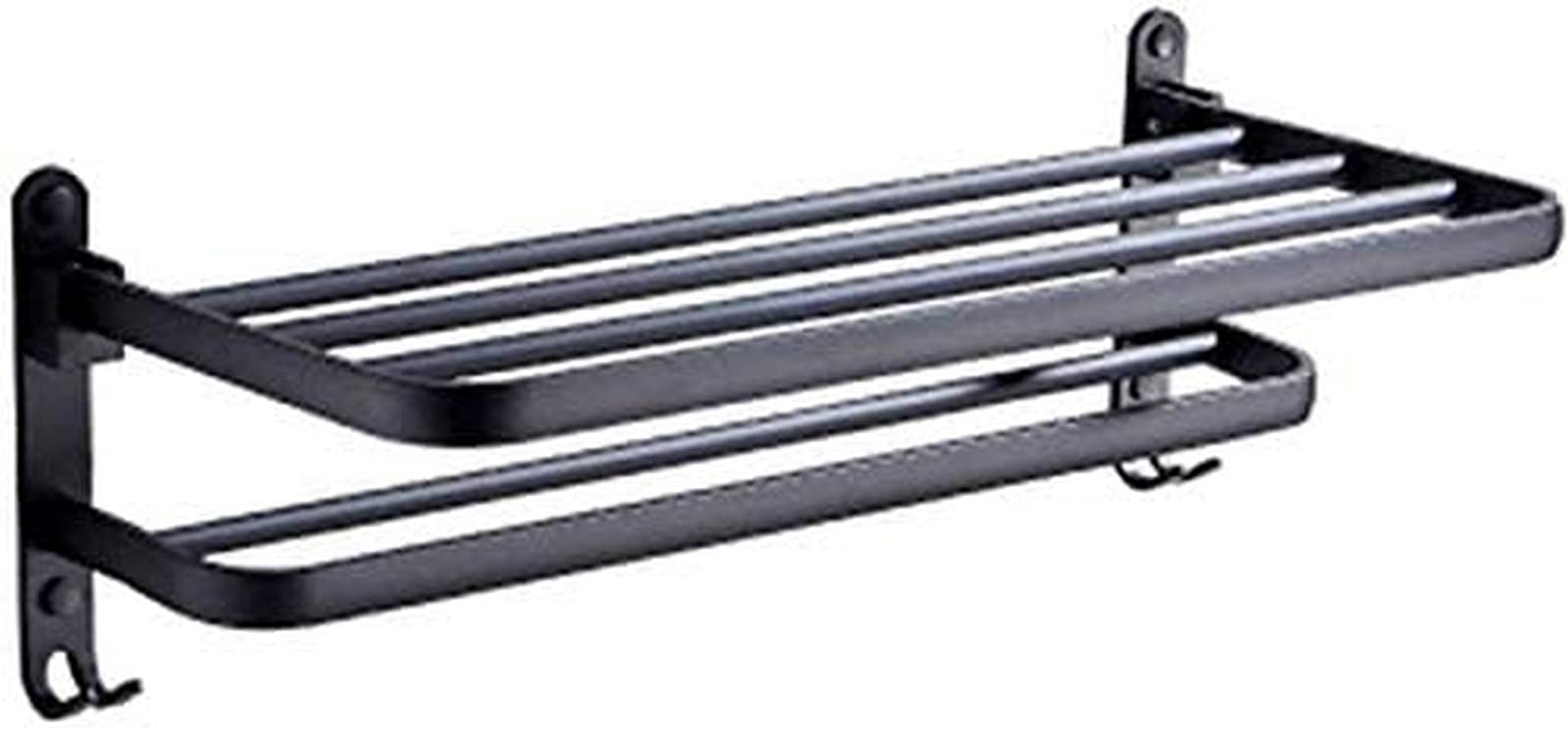 GONMDOPY Towel Rail,Towel Rack Foldable with Hook Towel Bathroom Black Space Aluminum Rack Kitchen and Bathroom Hotel Office/60Cm