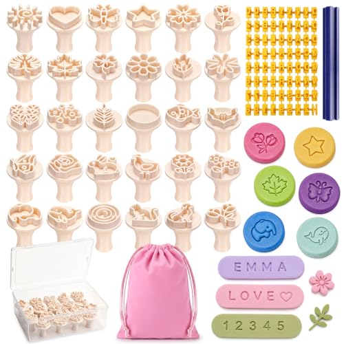 Leriton 30 Pcs Clay Pottery Stamps with 72 Characte Letter Stamps Set