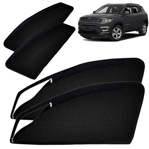 Image of Autofact Magnetic Car Sunshades Compatible with Jeep Compass (Set of 4) - Easy Installation, UV Protection, Keeps Car Cool (Front 2 with Zippers for Easy Access, Rear 2 Without Zippers)