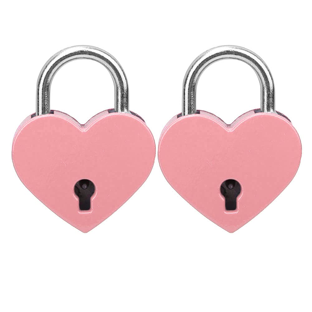 Jelquix Pink Exquisite Heart Locks 2 Sets With Keys, Colorful Metal Padlocks For Diary And Jewelry Boxes, 30X39mm (Pink)