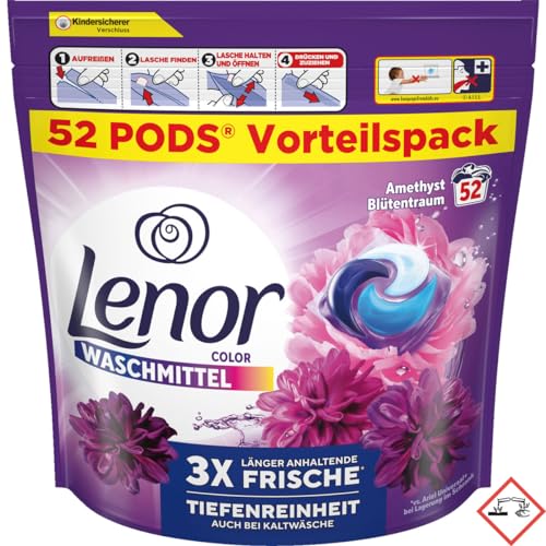 Lenor Pods Detergente todo en 1, 104 lavados, Amethyst Blossom Dream, detergente de color, frescura duradera y limpieza profunda, incluso a bajas temperaturas