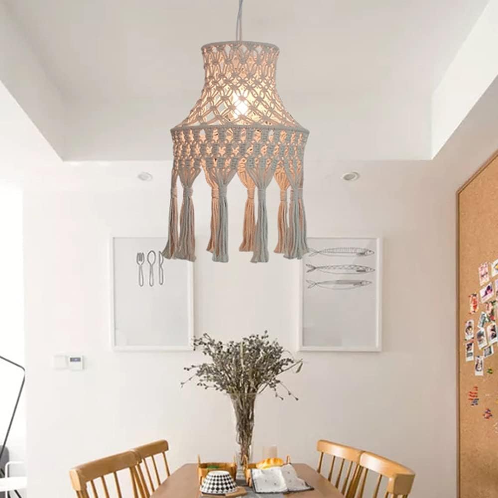 RIVILA Lámpara Colgante de iluminación Decorativa Familiar de Estilo Boho Accesorio con Pantalla de lámpara de macramé Lámpara Colgante de Borla de 1 luz Lámpara Colgante de iluminación Decorativa
