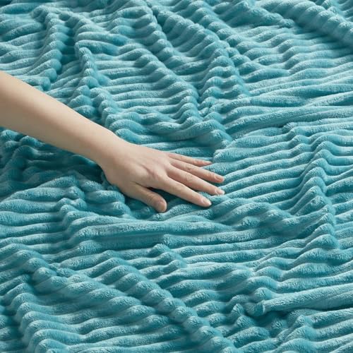 Image of Nestl Blue Throw Blanket for Couch - Cozy Warm Fuzzy Blankets for Women, Set of 2 Small Fleece Throws for Girls - Teal Blue, 50 x 60 Inches