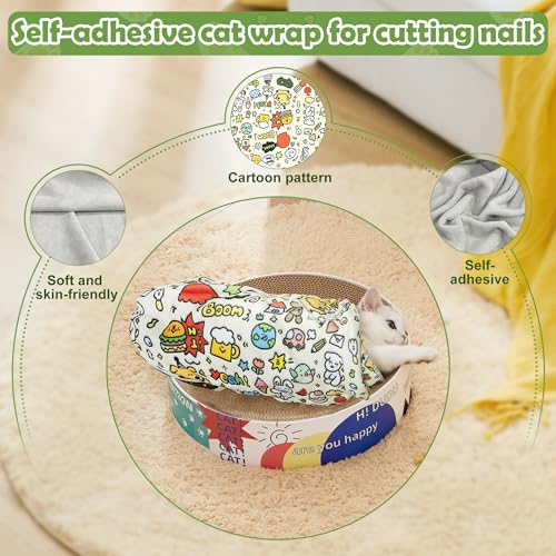 Image of Cat Grooming Wrap with Cat Nail Clipper(27.6 inchx27.6 inch), Cat Restraint Wrap for Cutting Nails Anti Scratch /Bite /Escape, Large Cat Swaddle Wrap, Cat Grooming Supplies