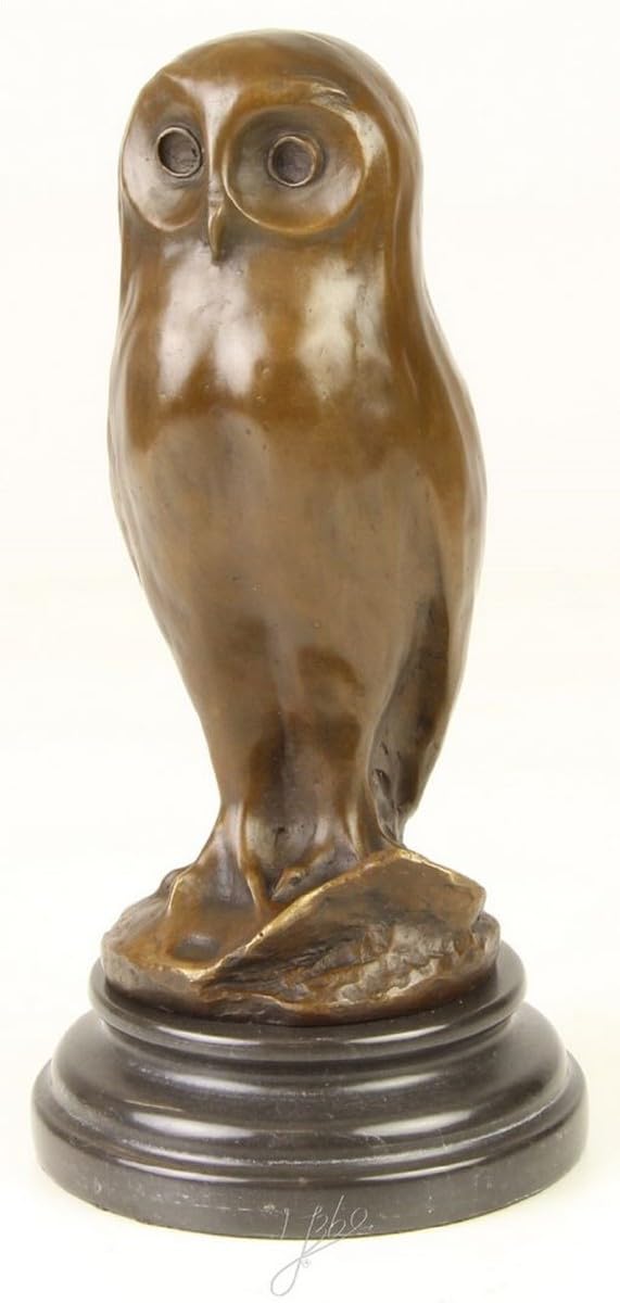Casa Padrino luksusowa figurka z brązu młoda sowa z marmurowym podstawą brąz/czarny Ø 12,1 x wys. 24,7 cm - luksusowa figurka dekoracyjna