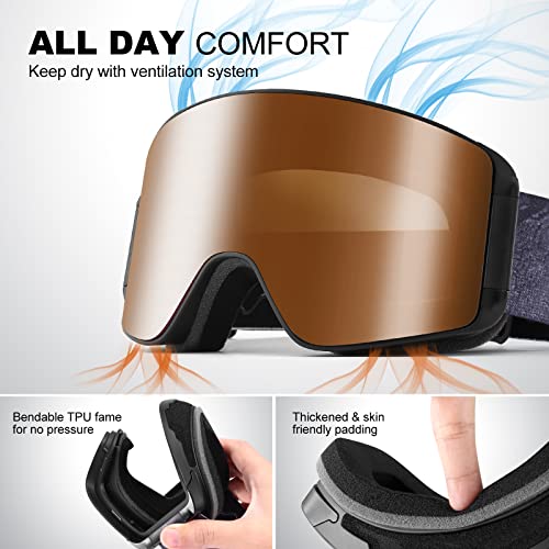 Odoland Ski Goggles Set With Detachable Lens, Frameless Interchangeable Lens, Anti-Fog 100% Uv Protection Snow Goggles For Men And Women, Helmet Compatible - White Frame Orange Lens Vlt 25% #TOP4