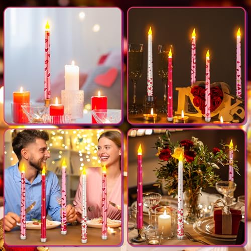 Image of Aurelema 5 Pcs Valentines Day LED Flameless Candle Set Valentine Day Flameless Taper Candles with Heart Battery Operated Seasonal Celebration with Remote for Wedding Romantic Night