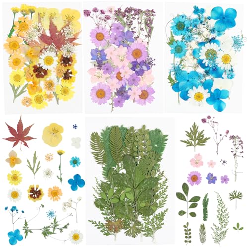 128 Pcs Dried Pressed Flowers for Resin Crafts, Colorful Real Pressed Flowers Mixed Dry Pressed Flowers, Bulk Natural Dried Leaves, Bulk Pressed Flowers for DIY Scrapbooking Resin Epoxy Accessories