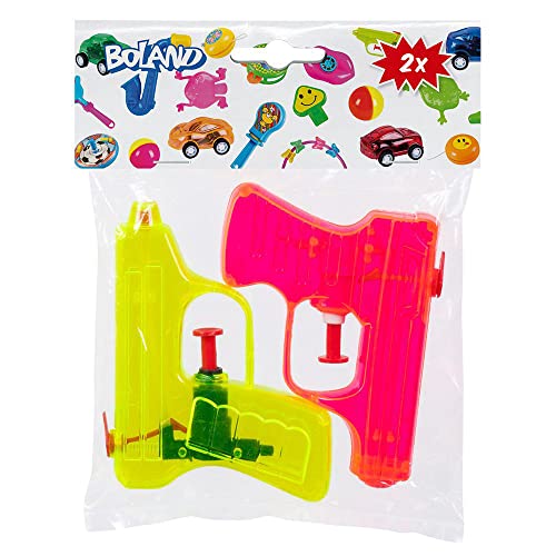 Boland 30774 - Wasserpistolen, 2 Stück, Größe 7,5 x 10 cm, Plastik, Wasserspritze, Pistolen, Wasserspiele, Sommer, Wasserkanonen, Mitgebsel, Kindergeburtstag