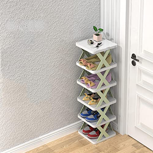 Wąski stojak na buty do przedpokoju, 2-poziomowy, plastikowy schowek na buty, wysoka szafka rattanowa, DIY, łatwy montaż, oszczędność miejsca, wąski stojak na obuwie
