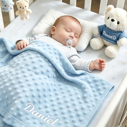 Image of Personalized Baby Name Blanket, Custom Knit Blanket Embroidered with Name, 30x40in Custom Baby Gifts for Boys and Girls, Newborn for Boy /Girl (Personalized Baby Gifts Set)