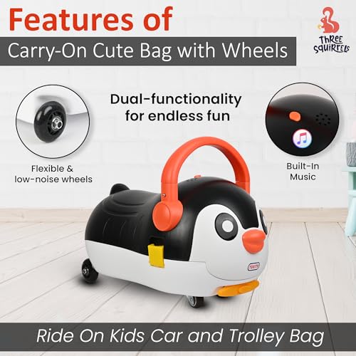 Image of Kids Ride On Trolley Bags for Travel | 2-in-1 Trolley Bag & RideOn Kids Luggage | Kid Luggage /Suitcase with 4 Wheel | Unique Bags for Boy Kids, Easy to Carry (Black)