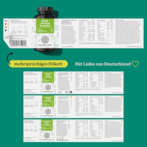 Nature Love Multivitamin Komplex – 180 vegane Kapseln – Vitamine A-Z & Mineralstoffe – mit Grünteeextrakt und Citrus-Bioflavonoiden – hochdosiert und mit Bioaktiv-Formen – laborgeprüft – Bild 6