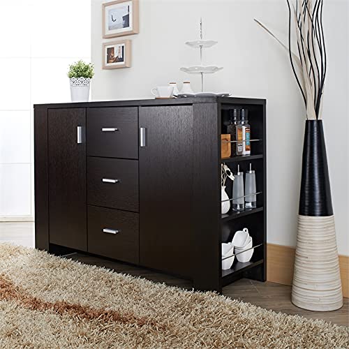 Iohomes Quincy Modern 3-Drawer On Metal Glides Dining Buffet With 2-Door Cabinet And 2 Side Wine-Glass Holders, Cappuccino #TOP6