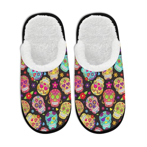 Holiday Slippers for Women Men Halloween Funny Pumpkin Ghost Spooky Spider Web Skeleton Bat Skull Witch Slipper Fall Winter Slip on Cozy Memory Foam House Shoes School Supplies Gifts