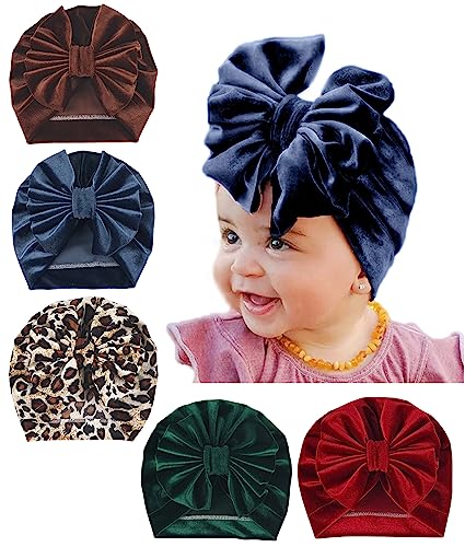 Image of Newborn Hospital Hat Mittens Baby Beanies with Bow Knot Infant Caps Soft Cute Toddler Headwrap for Boys Girls