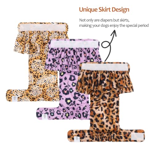 Image of CuteBone Female Dog Diapers with Skirts 3 Pack Reusable Puppy Dresses Pants for Heat Cycle Period QBD39XL
